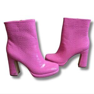 Sam Edelman Pink Croc-Embossed Platform Boots